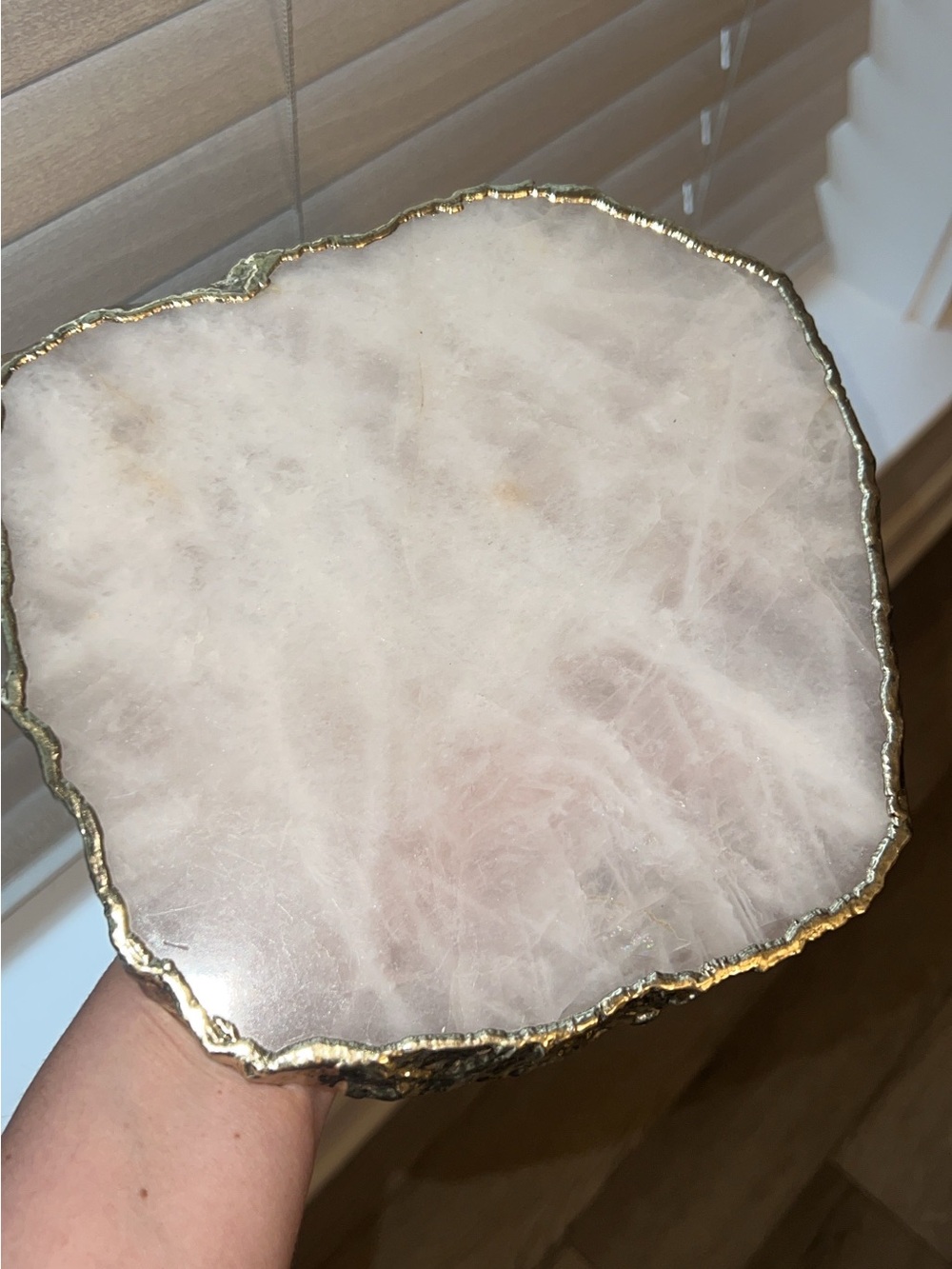 Rose Quartz tray with Gold Trim